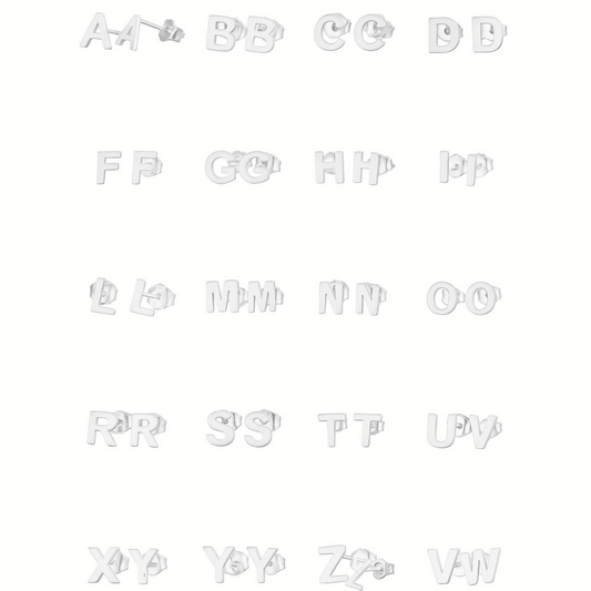 Sterling Silver 6mm Alphabet Letter Name Earrings Initial Studs A - Z