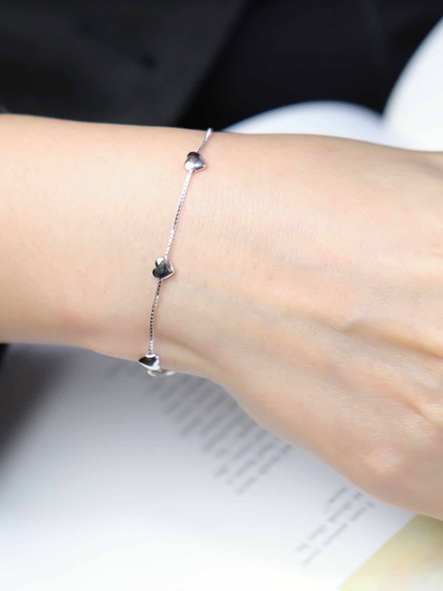 Sterling Silver Solid Adjustable Puffy Love Hearts Bracelet on Box Chain - sugarkittenlondon