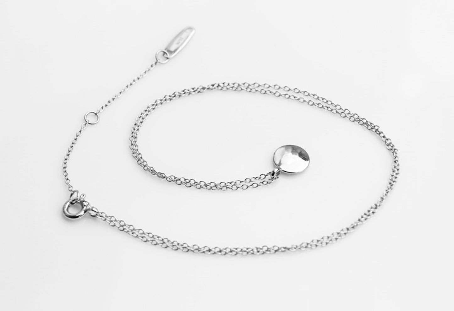 Sterling Silver Round Disc Pebble Circle Necklace 2 Tones - sugarkittenlondon