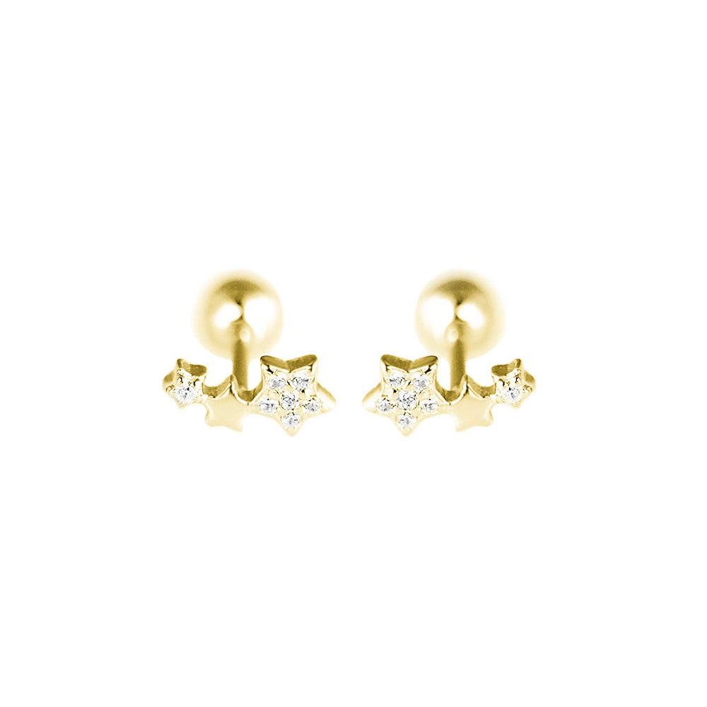 18K Gold on Sterling Silver Triple CZ Star Bead Ball Screw Back Stud Earrings - sugarkittenlondon