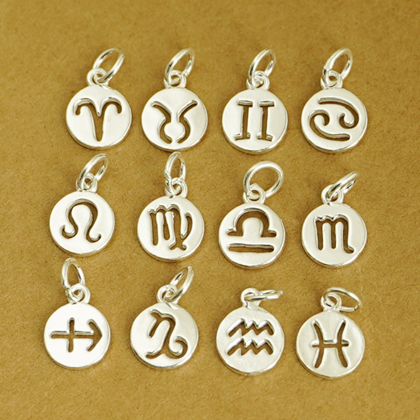 Sterling Silver 12 Monthly Horoscopes Zodiac Signs Disc Circle Charm Pendant - sugarkittenlondon