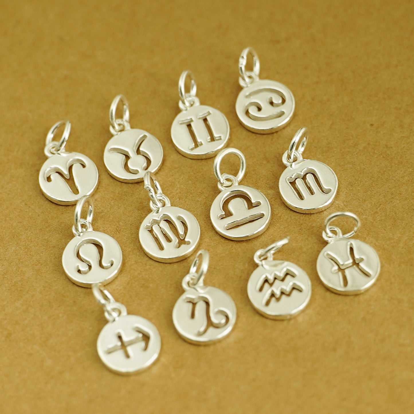 Sterling Silver 12 Monthly Horoscopes Zodiac Signs Disc Circle Charm Pendant - sugarkittenlondon