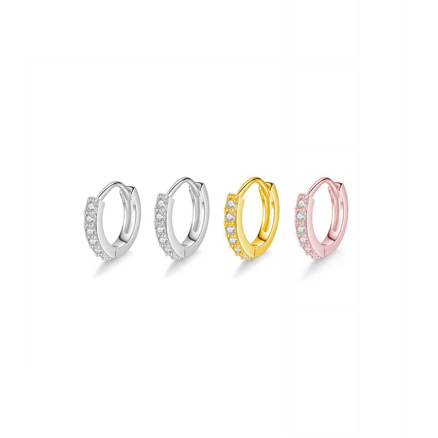 Sterling Silver 5.5mm 6mm Hoop Pave CZ Huggie Hinged Cuff Half Eternity Earrings - sugarkittenlondon