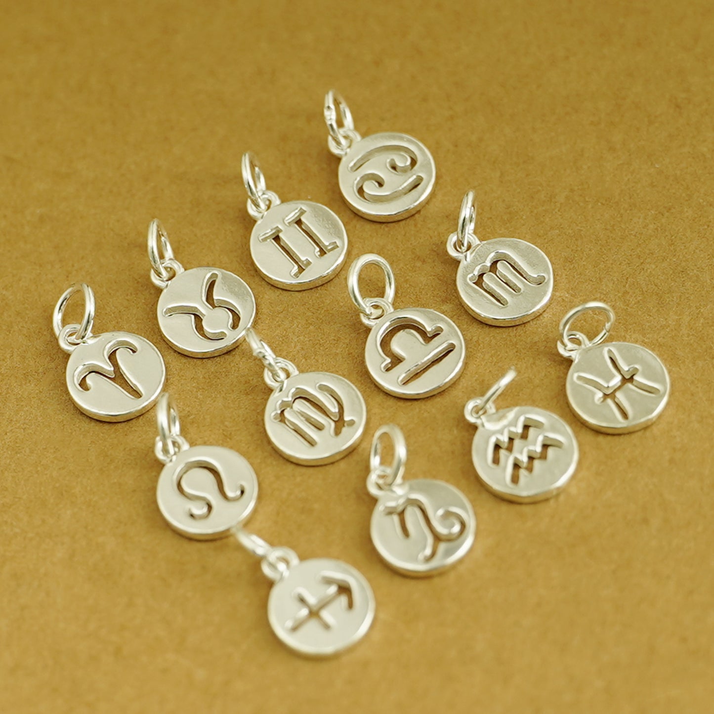 Sterling Silver 12 Monthly Horoscopes Zodiac Signs Disc Circle Charm Pendant - sugarkittenlondon