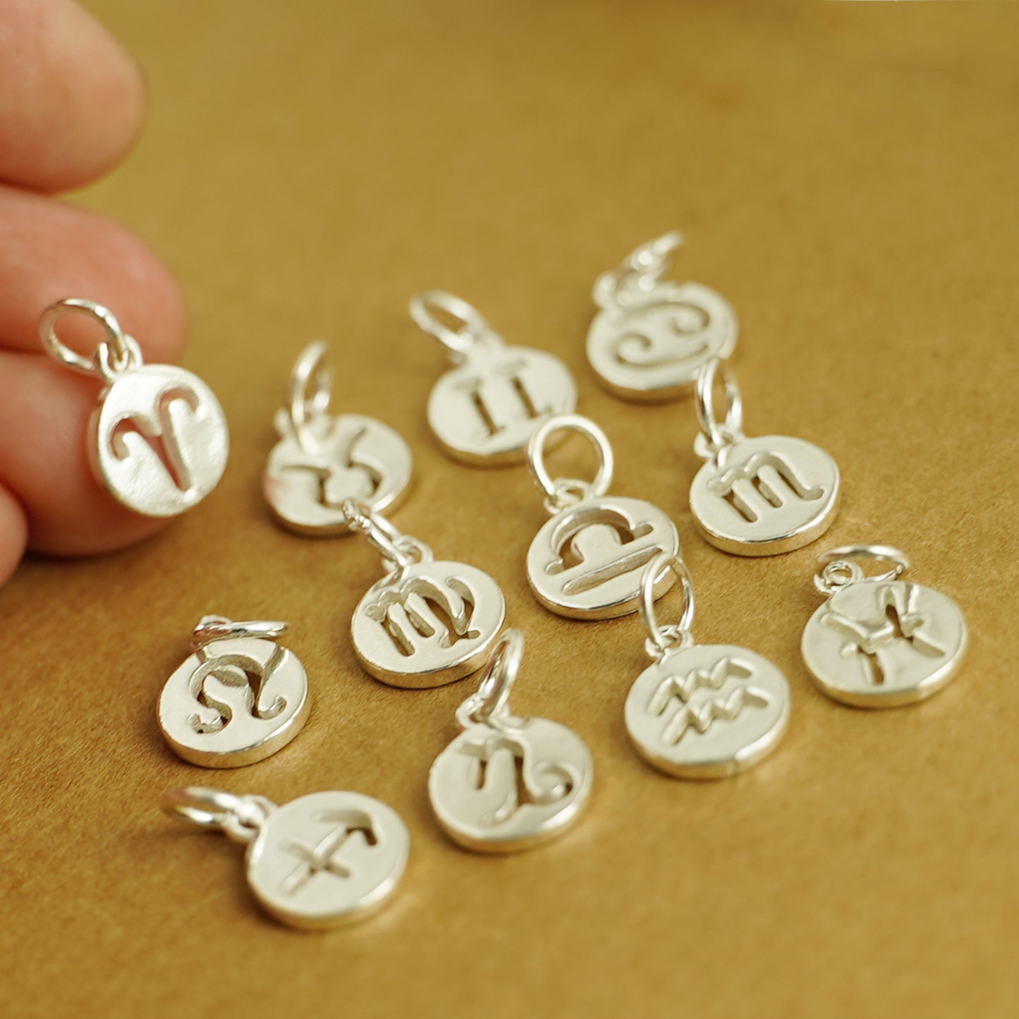Sterling Silver 12 Monthly Horoscopes Zodiac Signs Disc Circle Charm Pendant - sugarkittenlondon