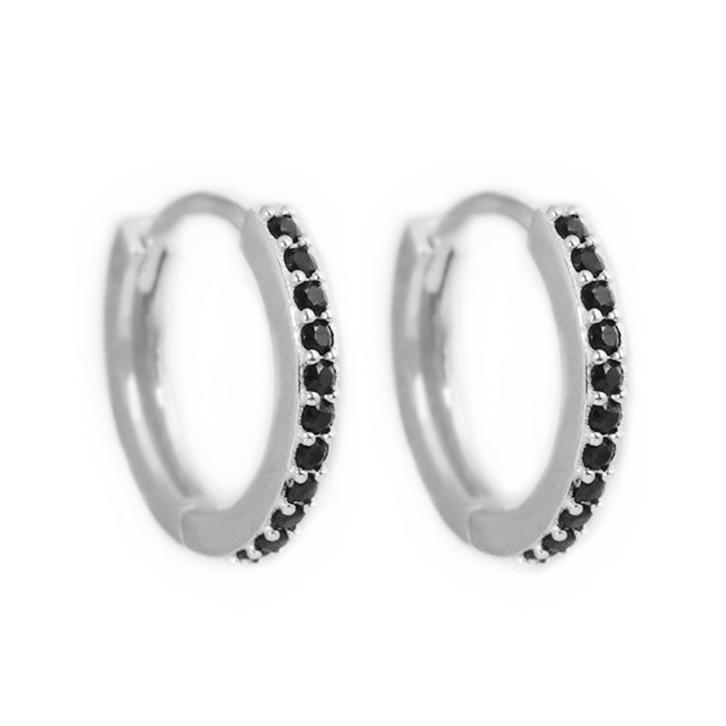 Sterling Silver 8mm 11mm Huggie Hoop White Black CZ Hinged Half Eternity Earrings - sugarkittenlondon
