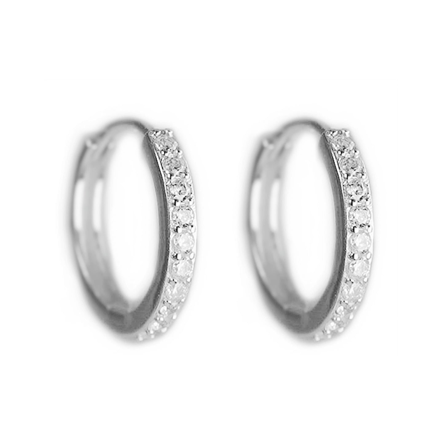 Sterling Silver 8mm 11mm Huggie Hoop White Black CZ Hinged Half Eternity Earrings - sugarkittenlondon