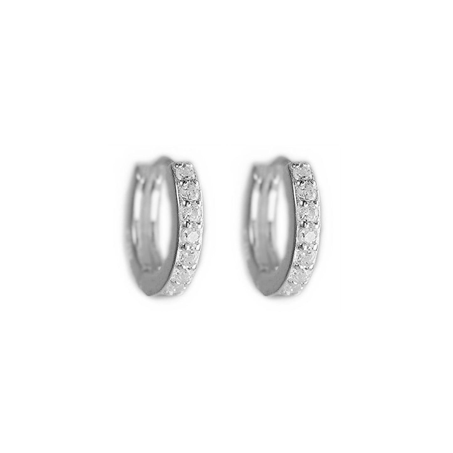 Sterling Silver 8mm 11mm Huggie Hoop White Black CZ Hinged Half Eternity Earrings - sugarkittenlondon