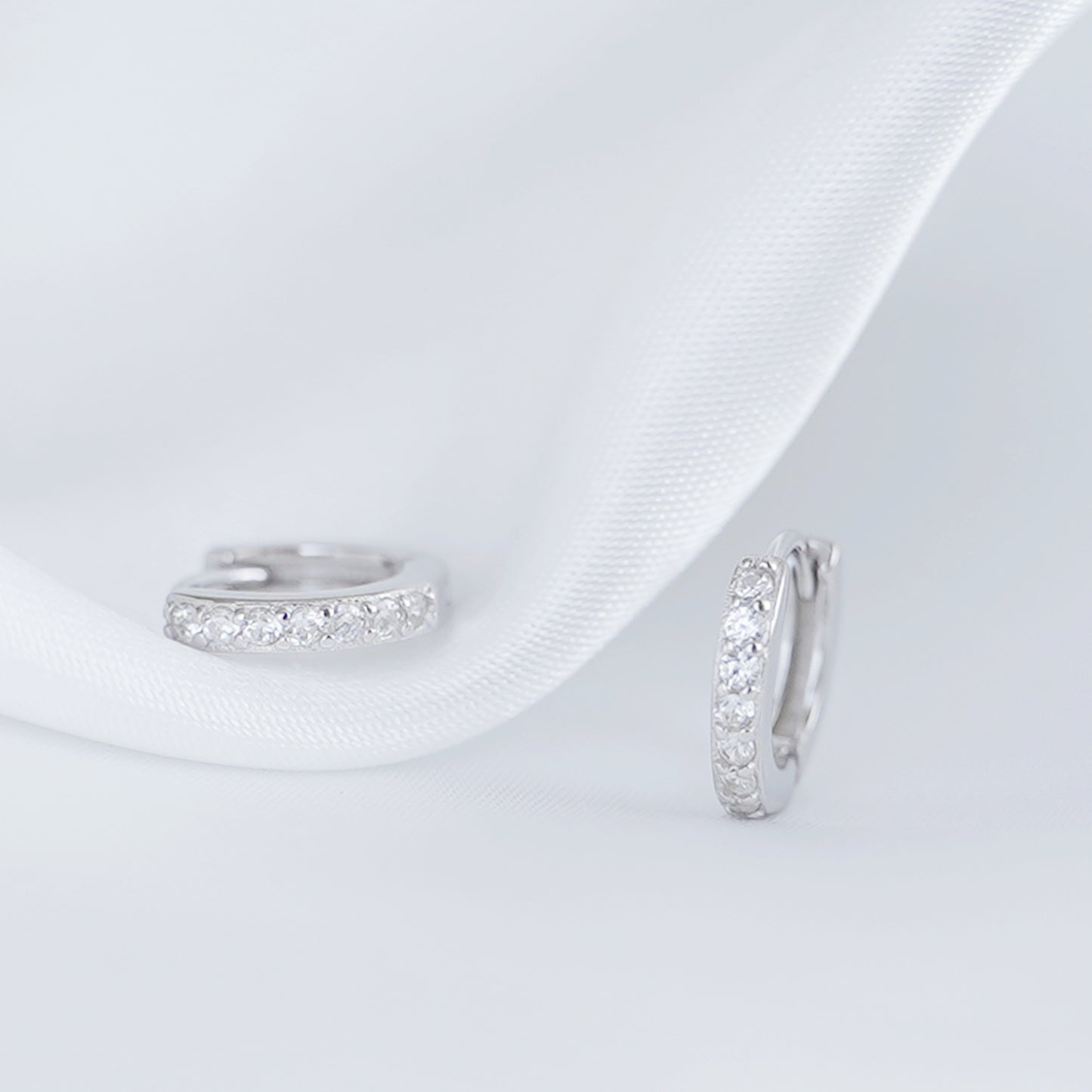 Sterling Silver 8mm 11mm Huggie Hoop White Black CZ Hinged Half Eternity Earrings - sugarkittenlondon