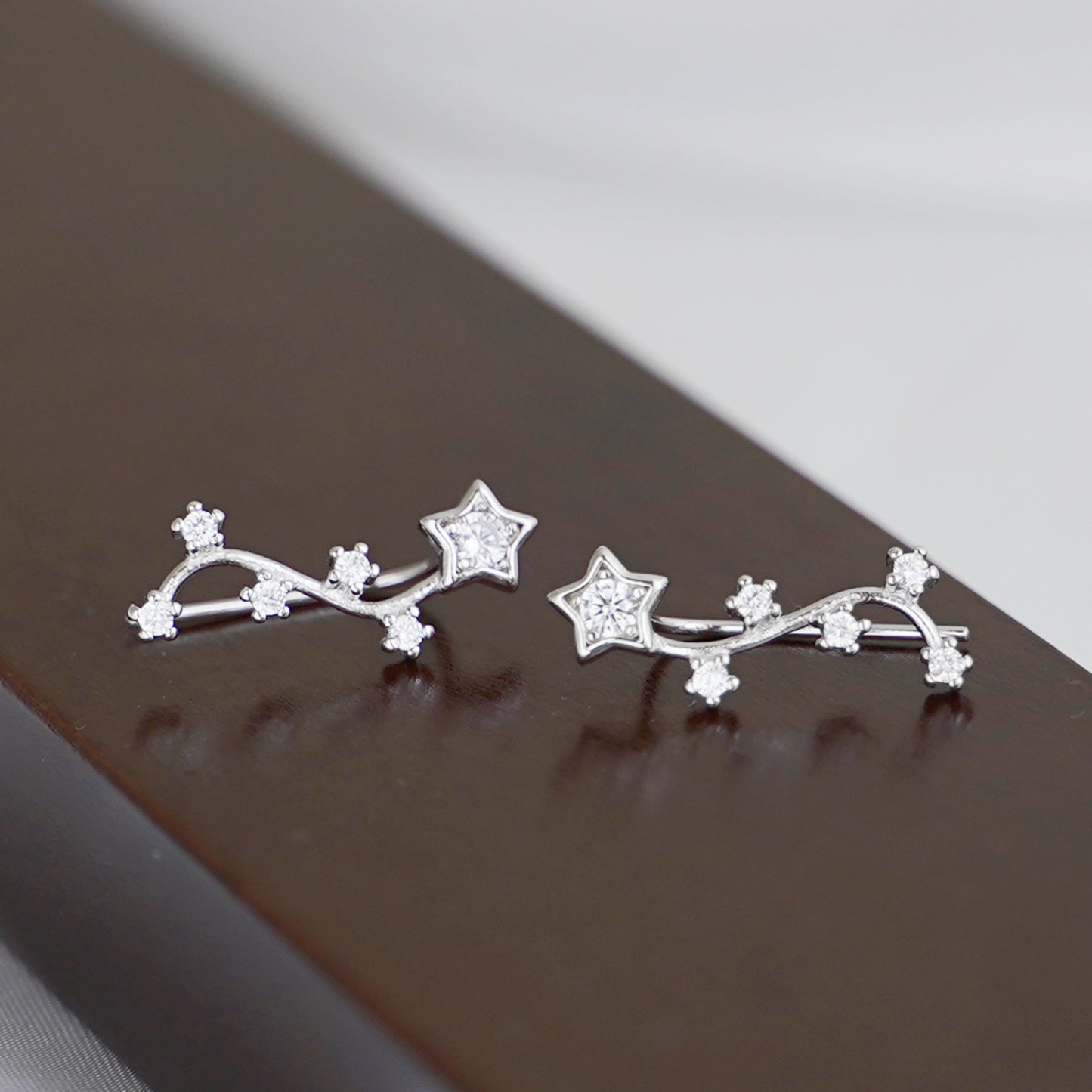 Sterling Silver Rubover Star Zodiac Cubic Zirconia Cuff Climber Crawler Earrings - sugarkittenlondon