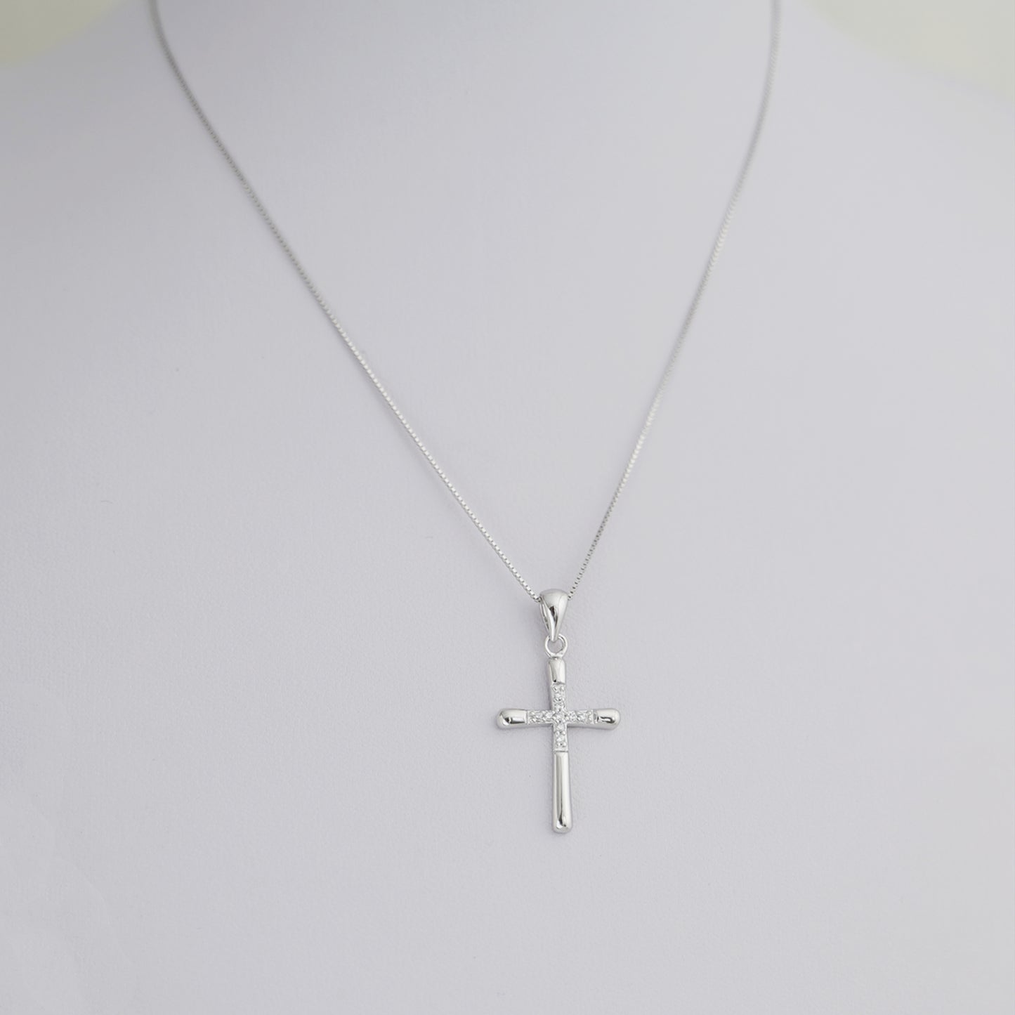 Sterling Silver Hollow CZ Crusted Cross 31 x 15mm Pendant Necklace - sugarkittenlondon