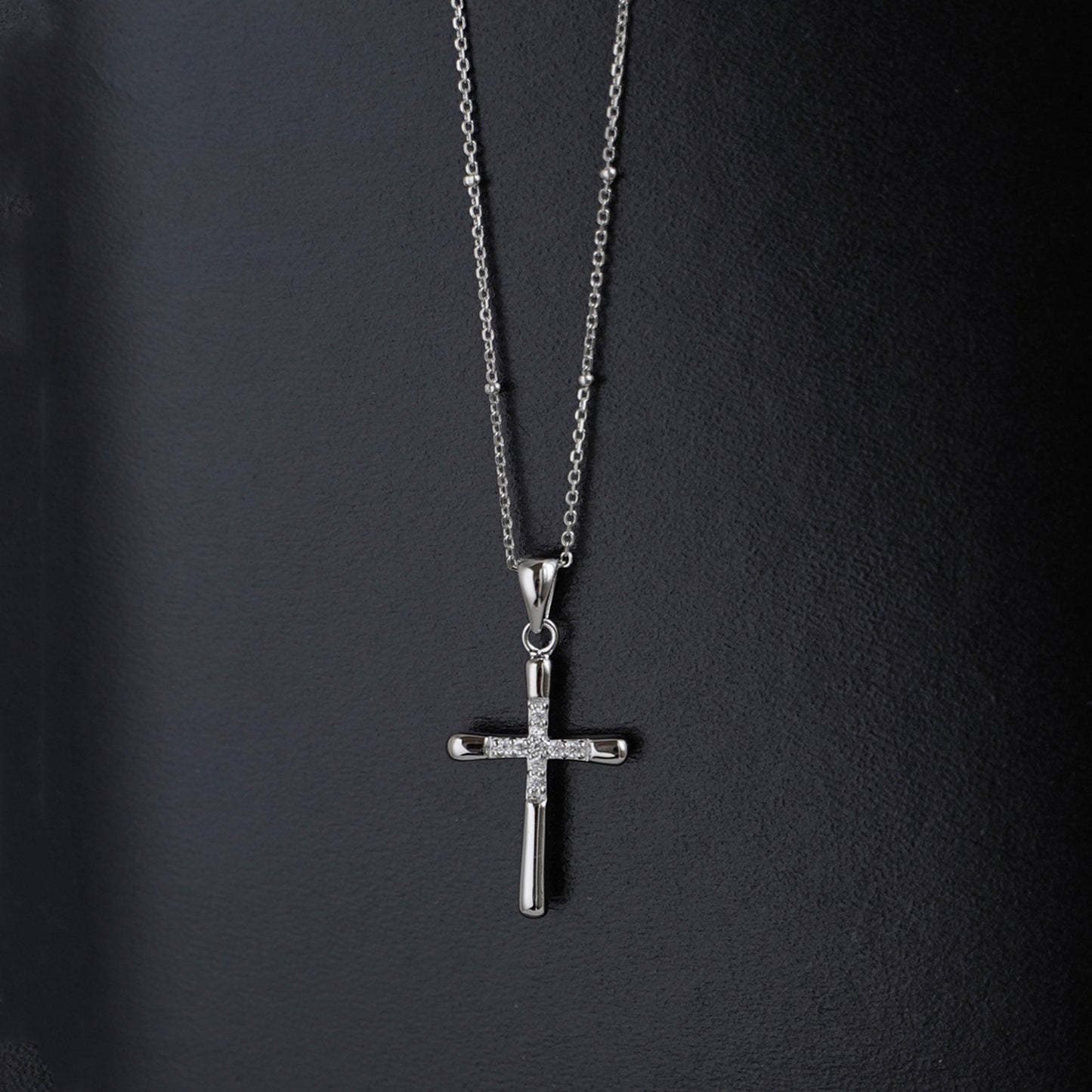 Sterling Silver Hollow CZ Crusted Cross 31 x 15mm Pendant Necklace - sugarkittenlondon