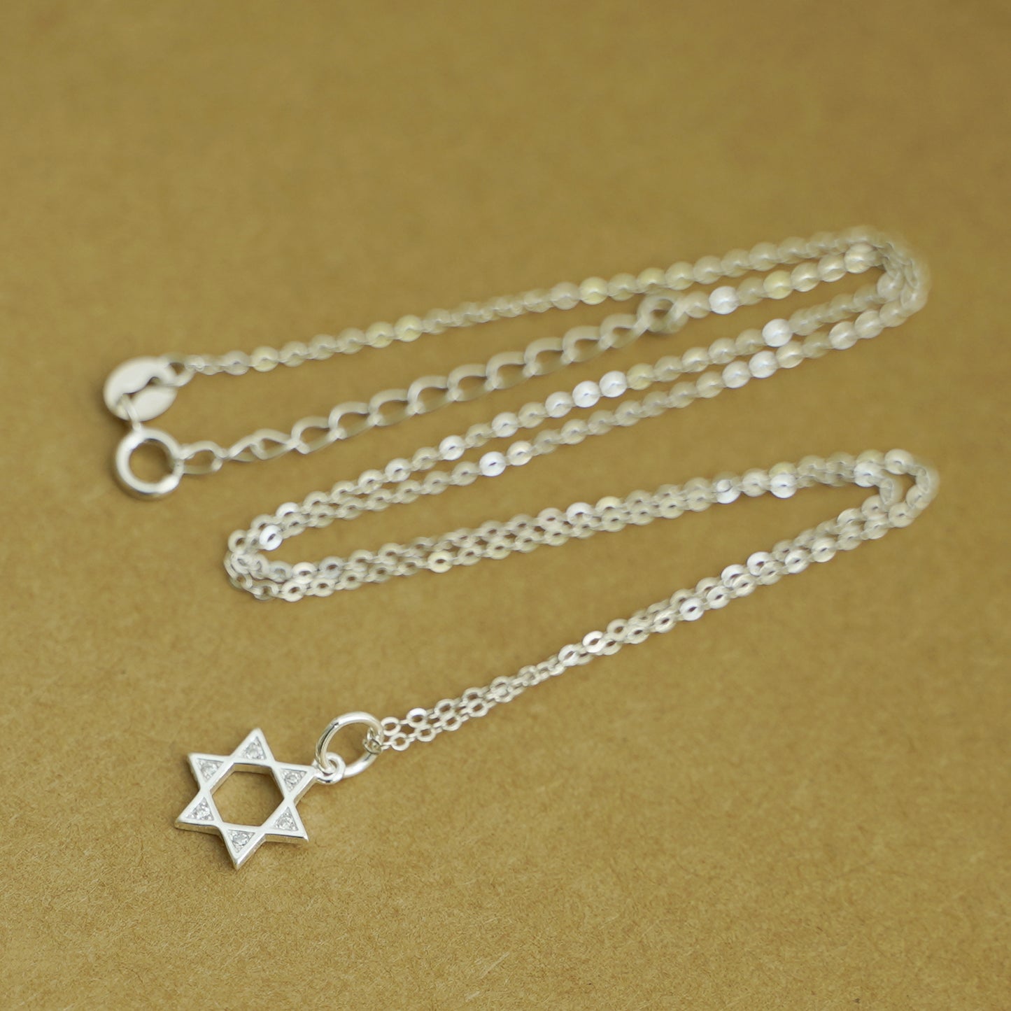 Sterling Silver CZ Hollow Six Pointed Star Hex Star of David Pendant Necklace - sugarkittenlondon