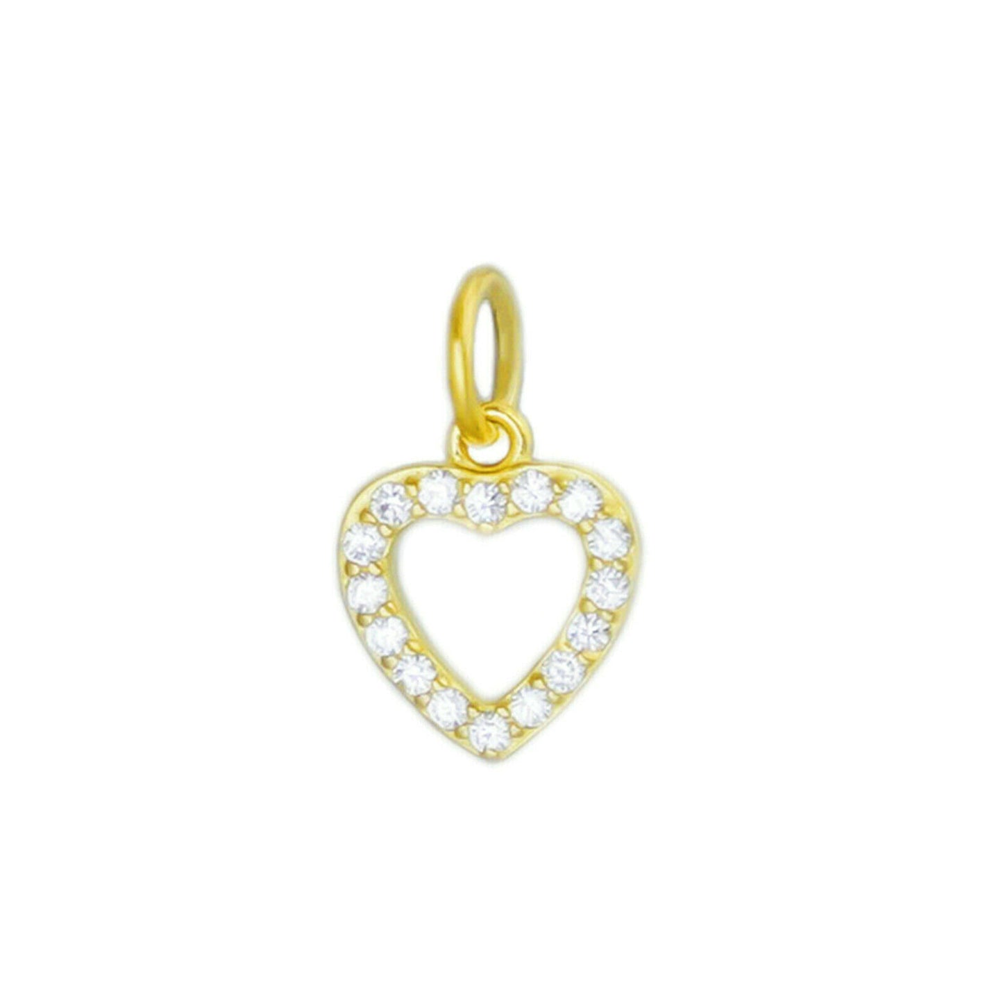 Sterling Silver Micro Paved CZ Hollow Love Heart Pendant Necklace 2 Tones - sugarkittenlondon