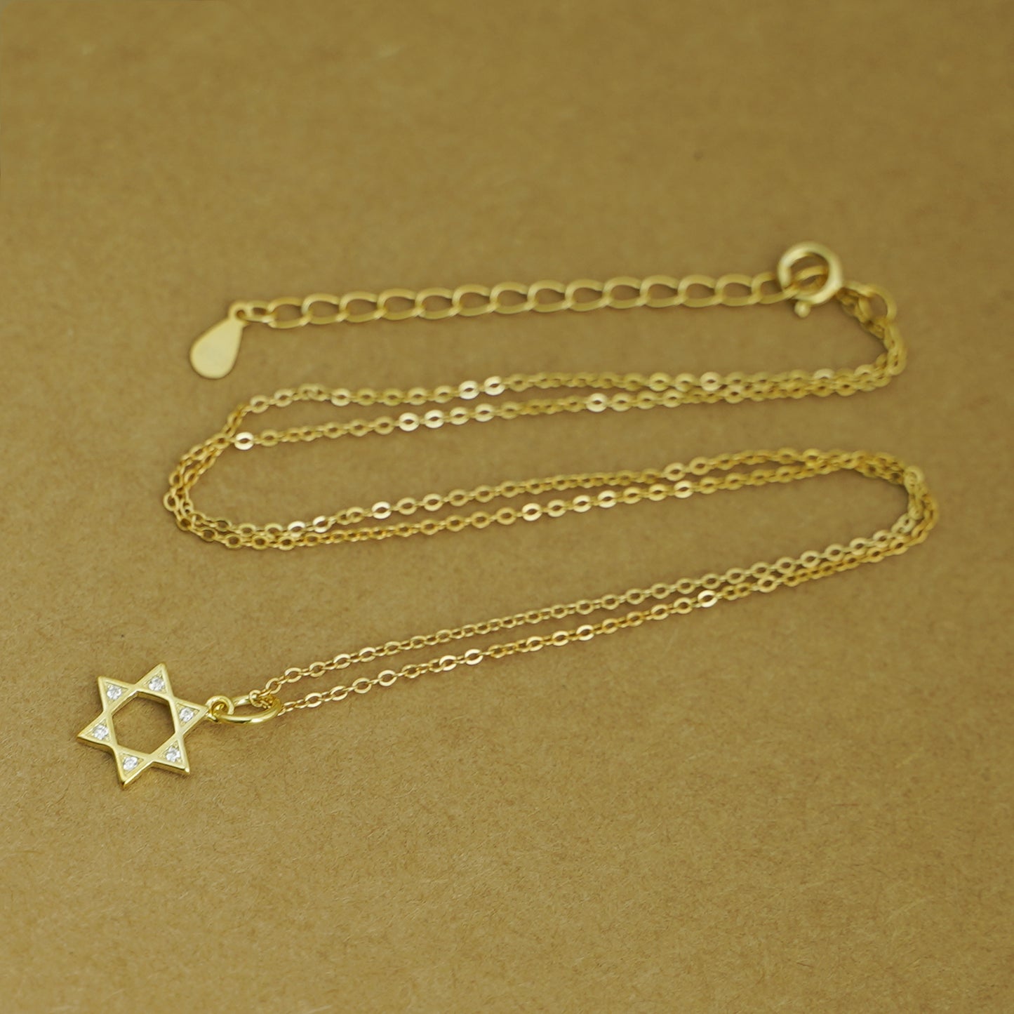 Sterling Silver CZ Hollow Six Pointed Star Hex Star of David Pendant Necklace - sugarkittenlondon