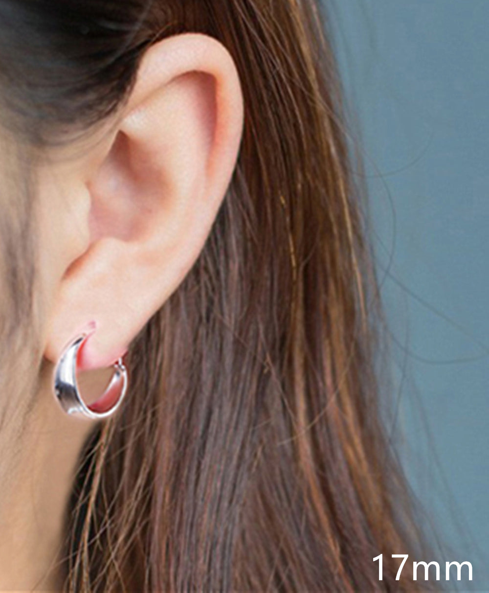 Rhodium on Sterling Silver Wide Sleeper Drop Hoop Huggie Dome Earrings 16 - 18mm - sugarkittenlondon
