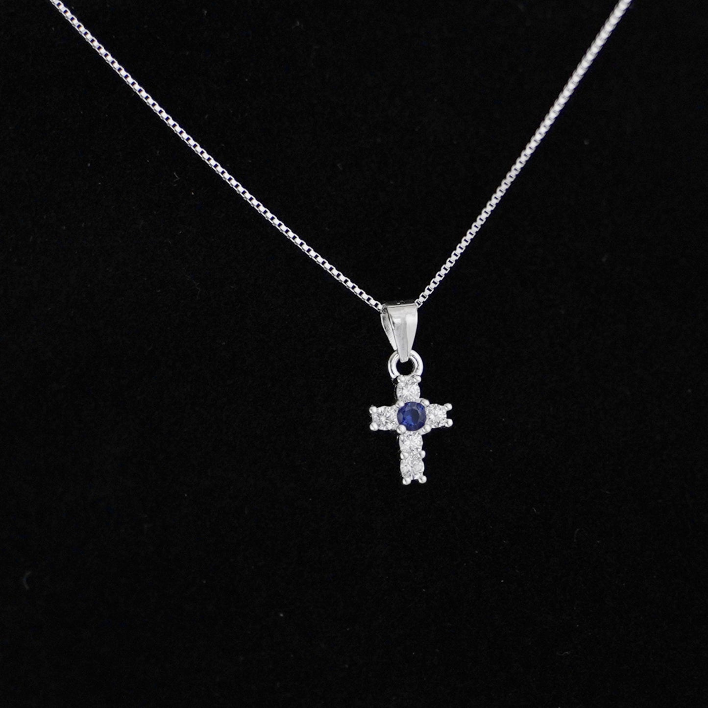 Sterling Silver Mini Cross Pendant Claw CZ Charm White Light Blue Blue Purple - sugarkittenlondon