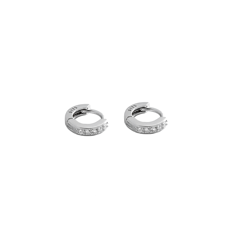 Sterling Silver 5.5mm 6mm Hoop Pave CZ Huggie Hinged Cuff Half Eternity Earrings - sugarkittenlondon