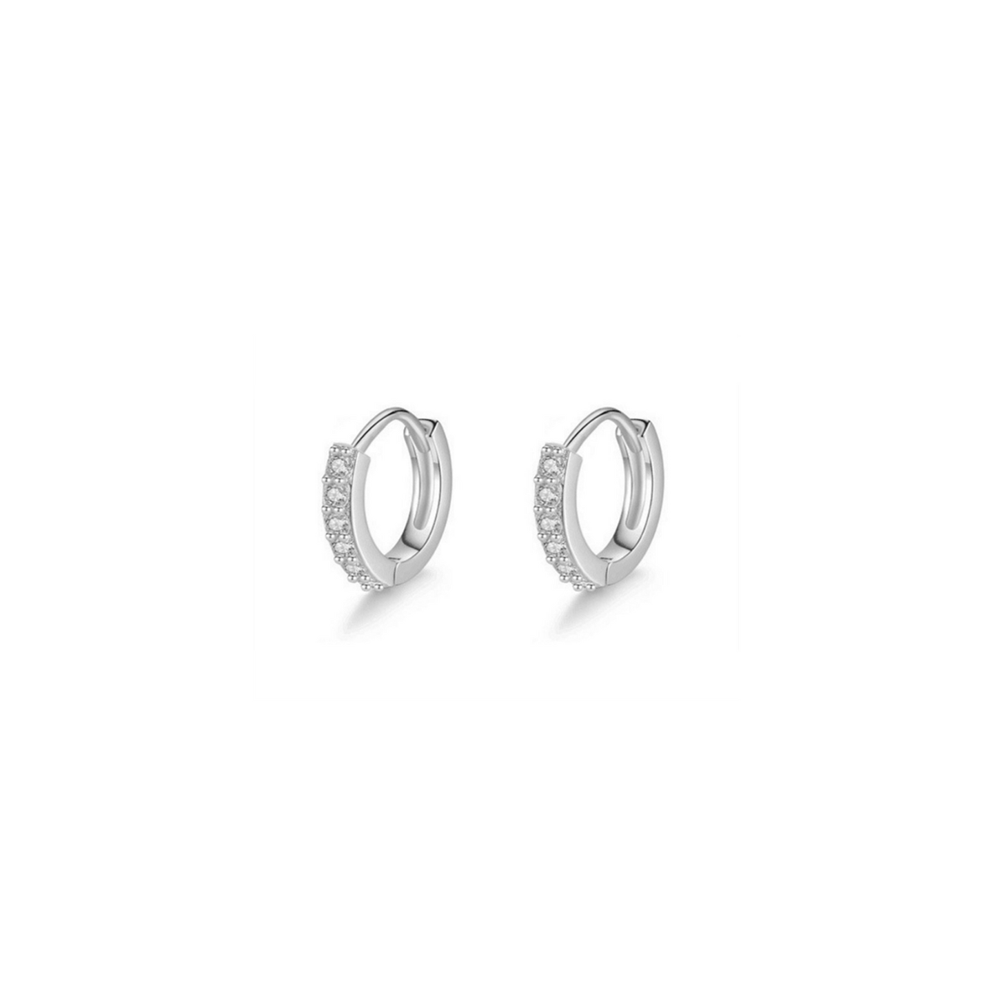 Sterling Silver 5.5mm 6mm Hoop Pave CZ Huggie Hinged Cuff Half Eternity Earrings - sugarkittenlondon