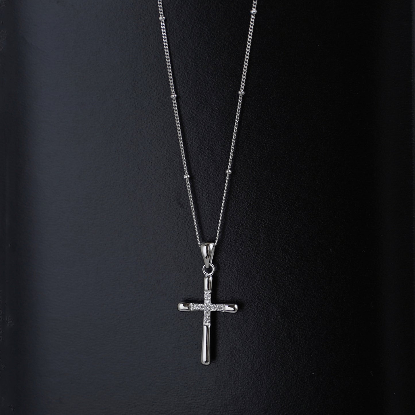 Sterling Silver Hollow CZ Crusted Cross 31 x 15mm Pendant Necklace - sugarkittenlondon