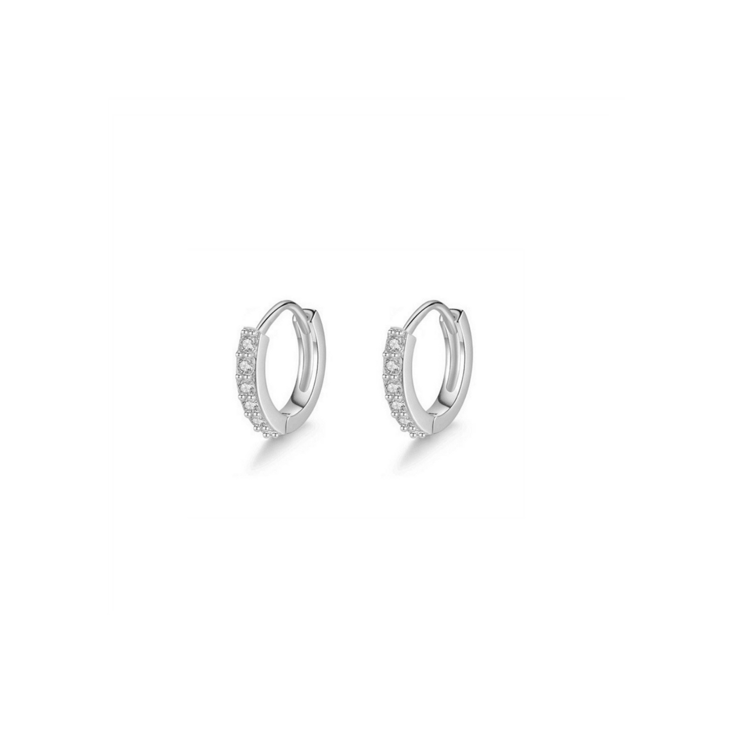 Sterling Silver 5.5mm 6mm Hoop Pave CZ Huggie Hinged Cuff Half Eternity Earrings - sugarkittenlondon