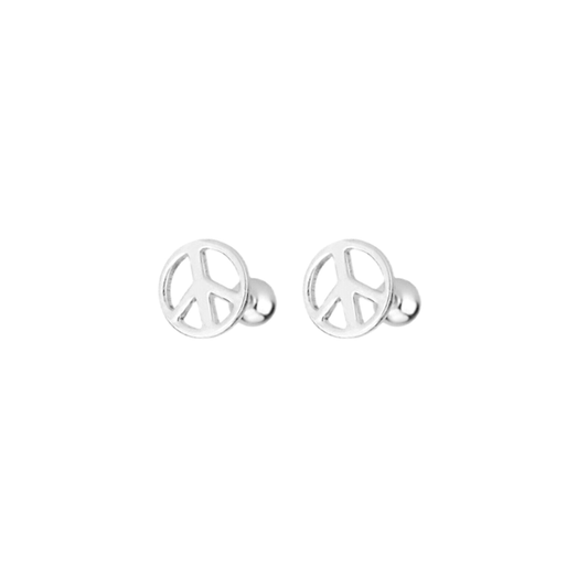 999 Silver Peace Sign Earrings | CND Symbol Barbell Beads on Screw Back Posts - sugarkittenlondon