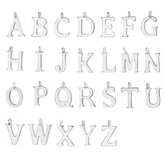 Sterling Silver Initial Pendants - A-Z Alphabet Charms - 10x8mm - sugarkittenlondon