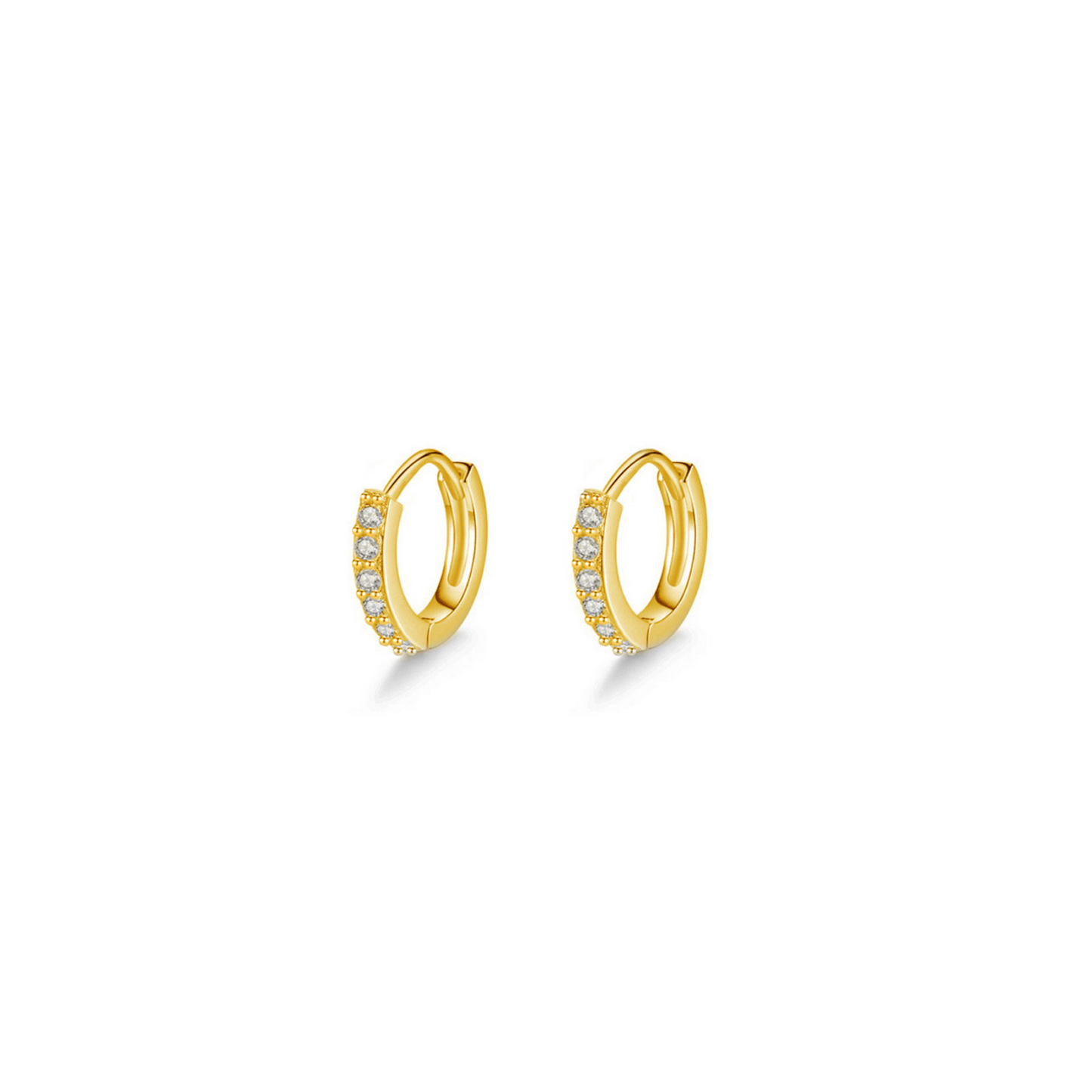 Sterling Silver 5.5mm 6mm Hoop Pave CZ Huggie Hinged Cuff Half Eternity Earrings - sugarkittenlondon
