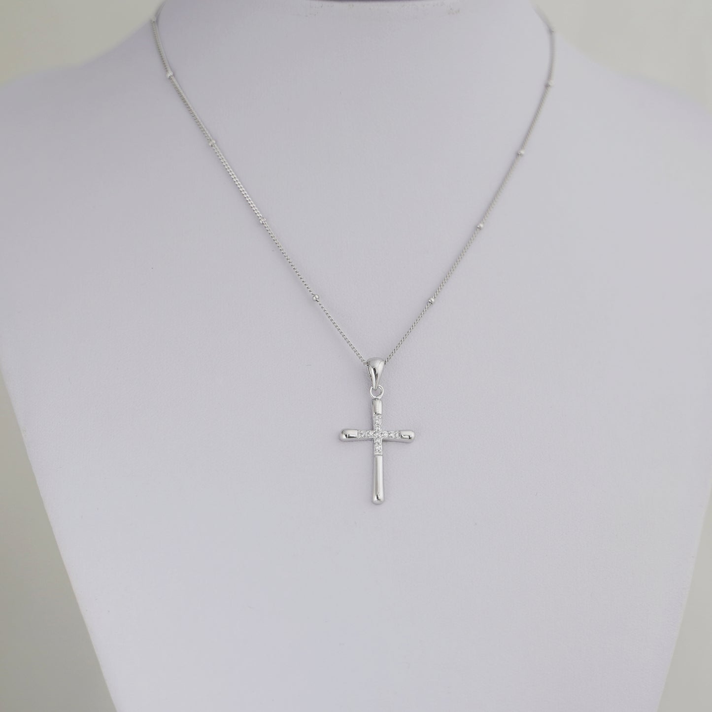 Sterling Silver Hollow CZ Crusted Cross 31 x 15mm Pendant Necklace - sugarkittenlondon