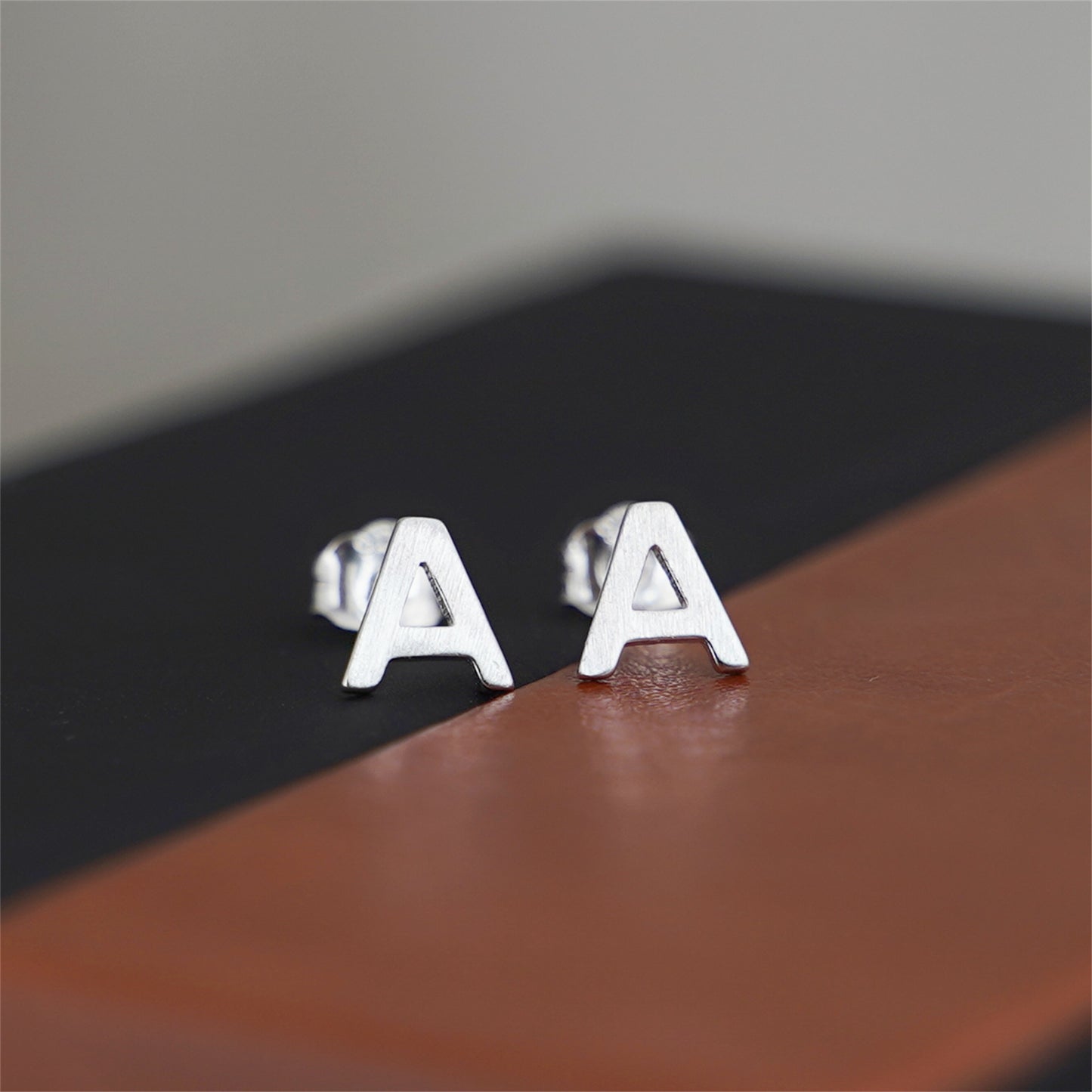 Sterling Silver Alphabet Letter Earrings Sans Serif Matte Initial Studs - sugarkittenlondon