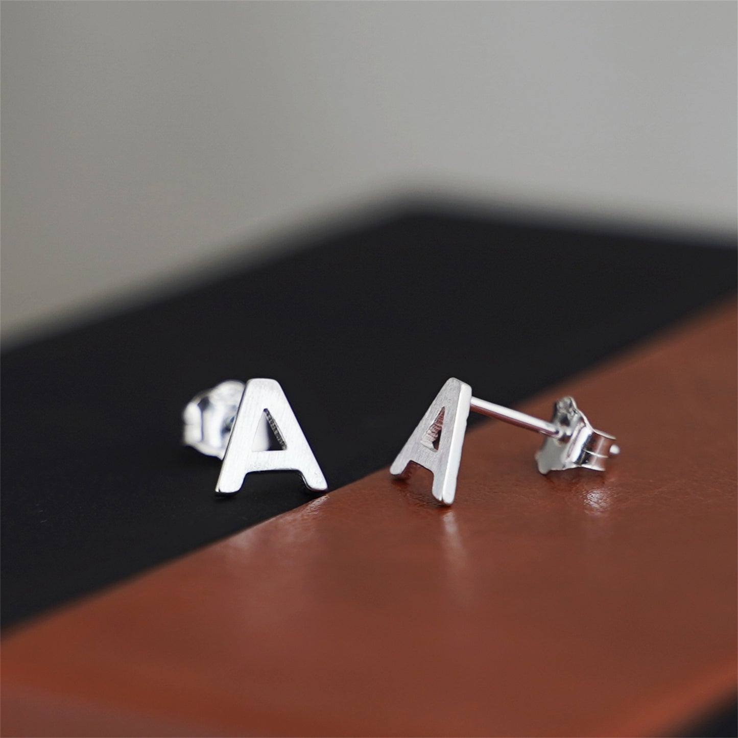 Sterling Silver Alphabet Letter Earrings Sans Serif Matte Initial Studs - sugarkittenlondon