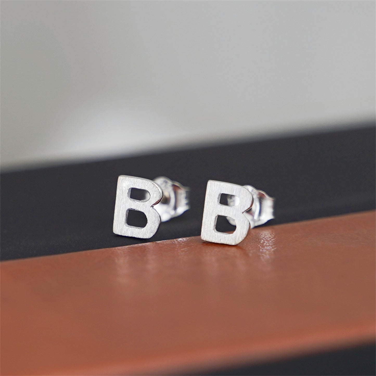 Sterling Silver Alphabet Letter Earrings Sans Serif Matte Initial Studs - sugarkittenlondon