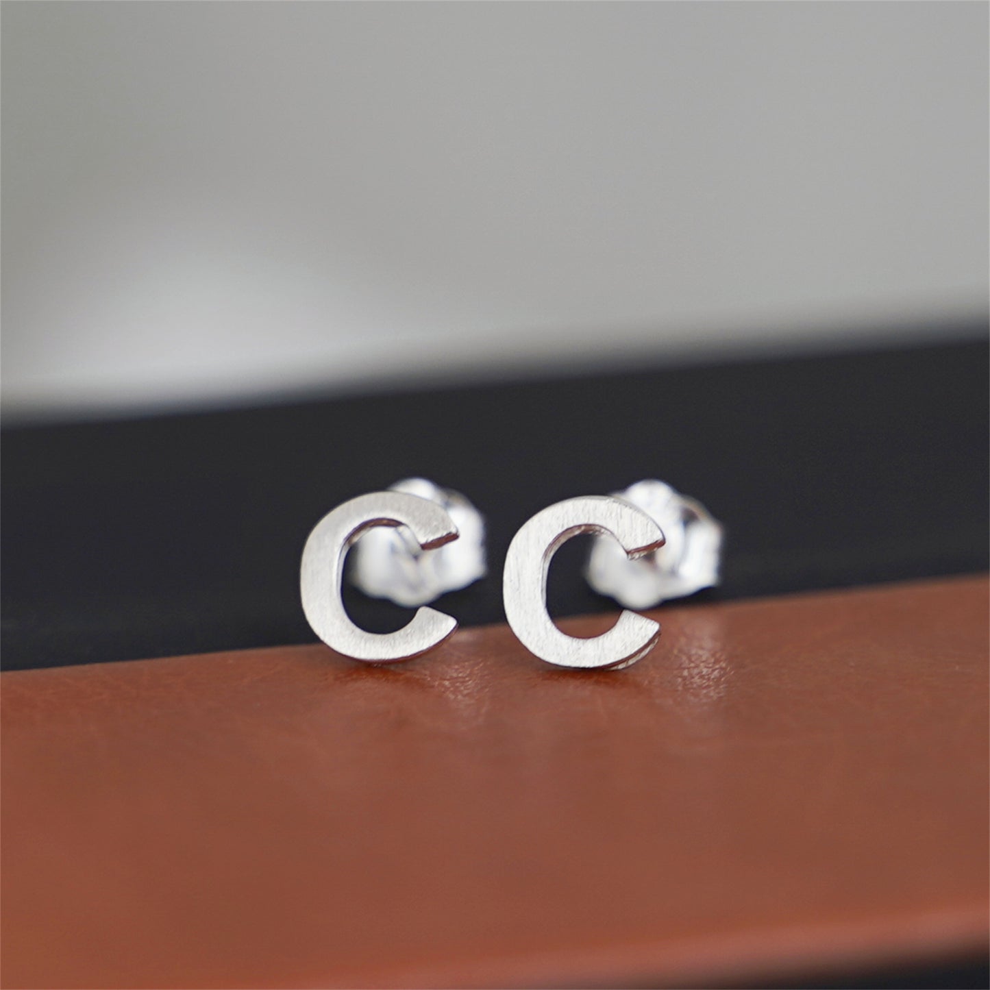 Sterling Silver Alphabet Letter Earrings Sans Serif Matte Initial Studs - sugarkittenlondon