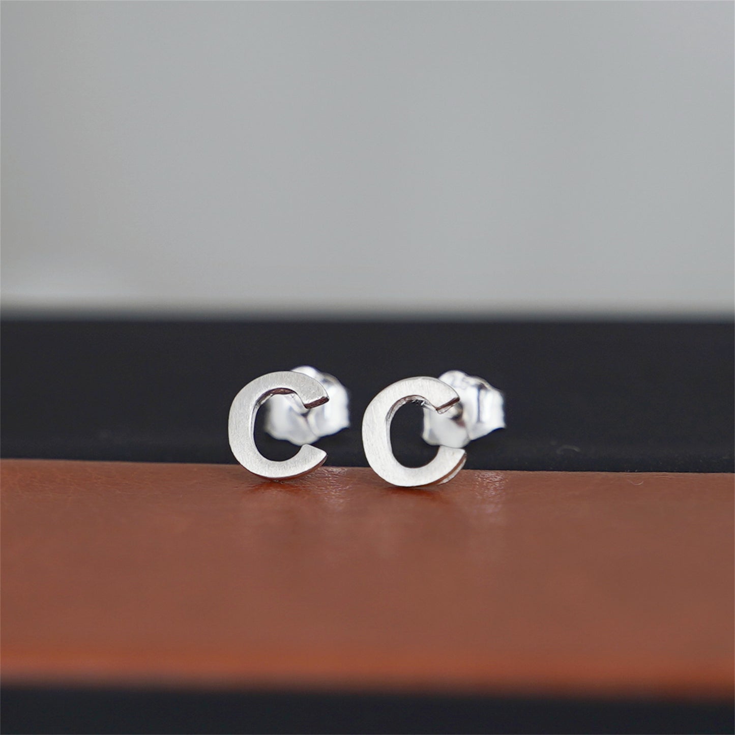 Sterling Silver Alphabet Letter Earrings Sans Serif Matte Initial Studs - sugarkittenlondon