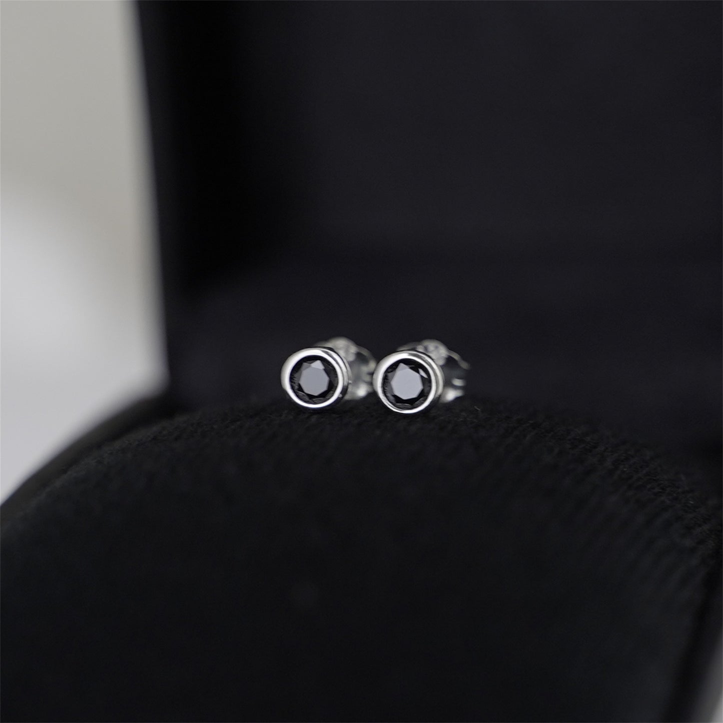 Sterling Silver 3 4 5 6 7 8mm CZ Round Bezel Rubover Clear Black Stud Earrings - sugarkittenlondon