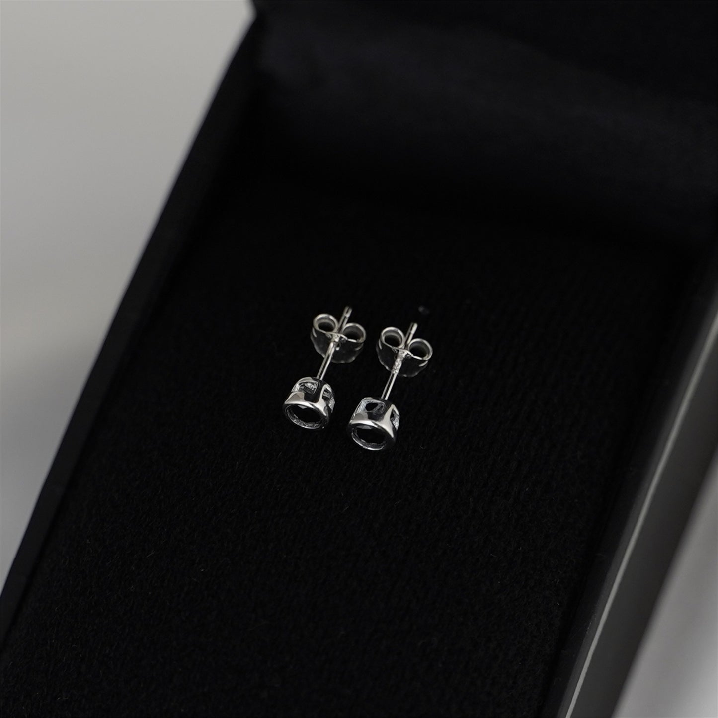 Sterling Silver 3 4 5 6 7 8mm CZ Round Bezel Rubover Clear Black Stud Earrings - sugarkittenlondon