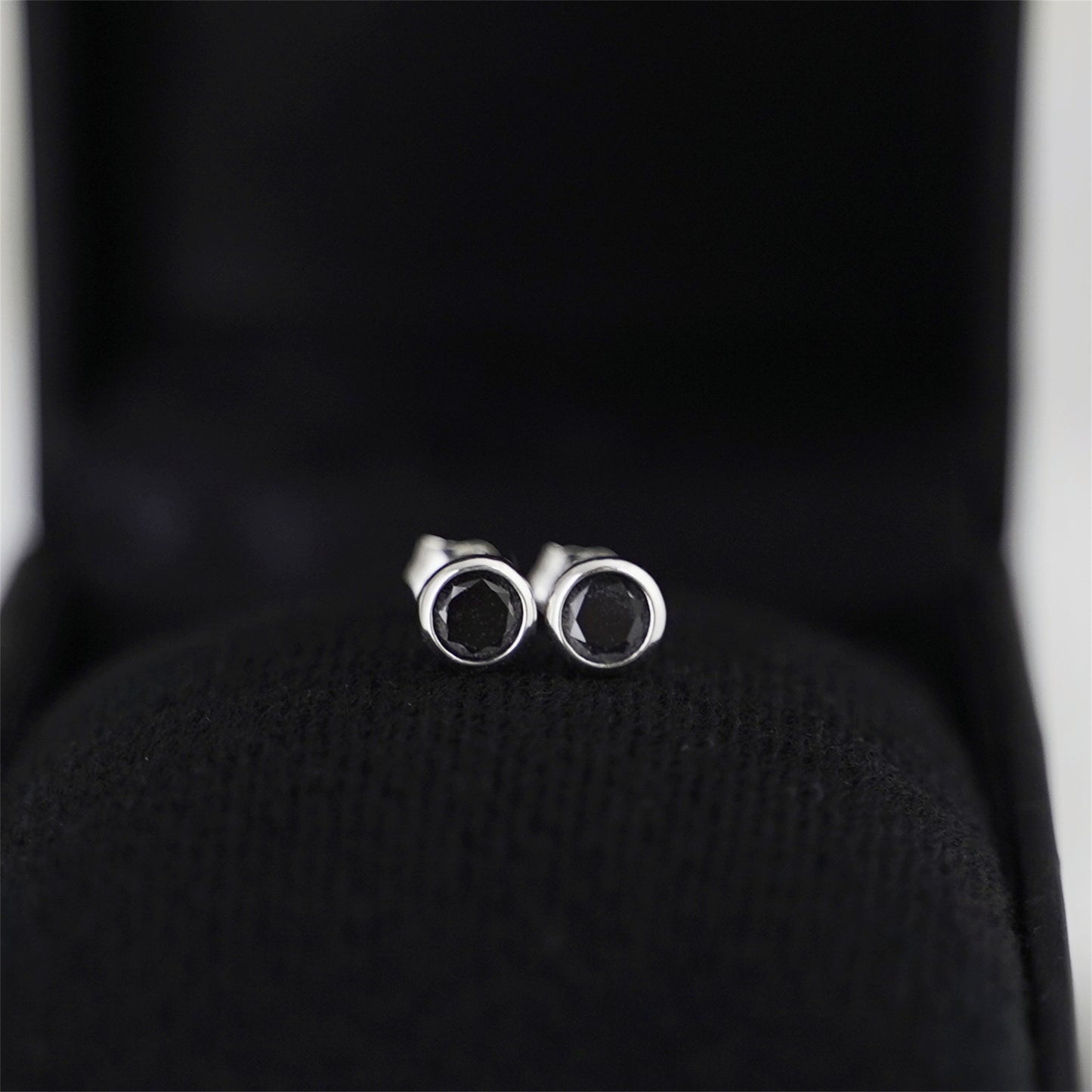 Sterling Silver 3 4 5 6 7 8mm CZ Round Bezel Rubover Clear Black Stud Earrings - sugarkittenlondon