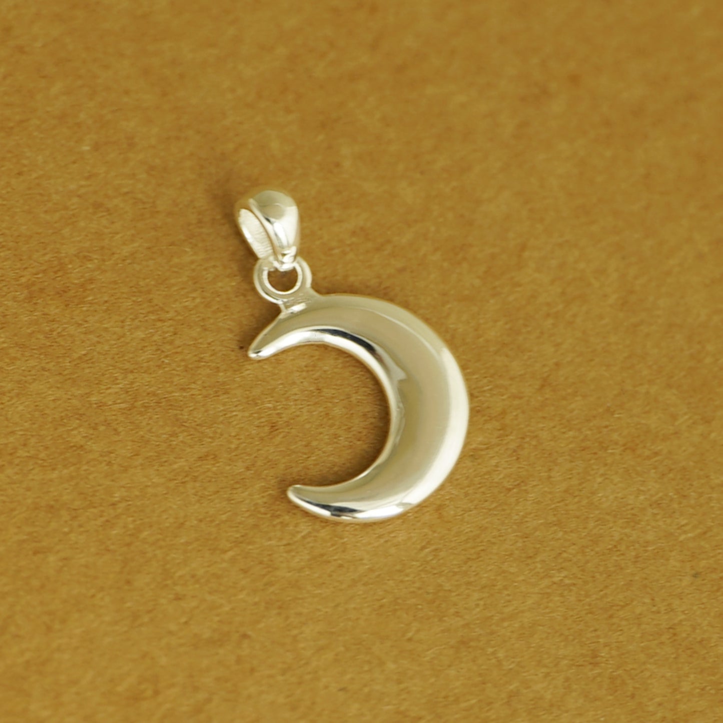 Sterling Silver Solid Polished Shiny Crescent Moon Charm Pendant Necklace - sugarkittenlondon