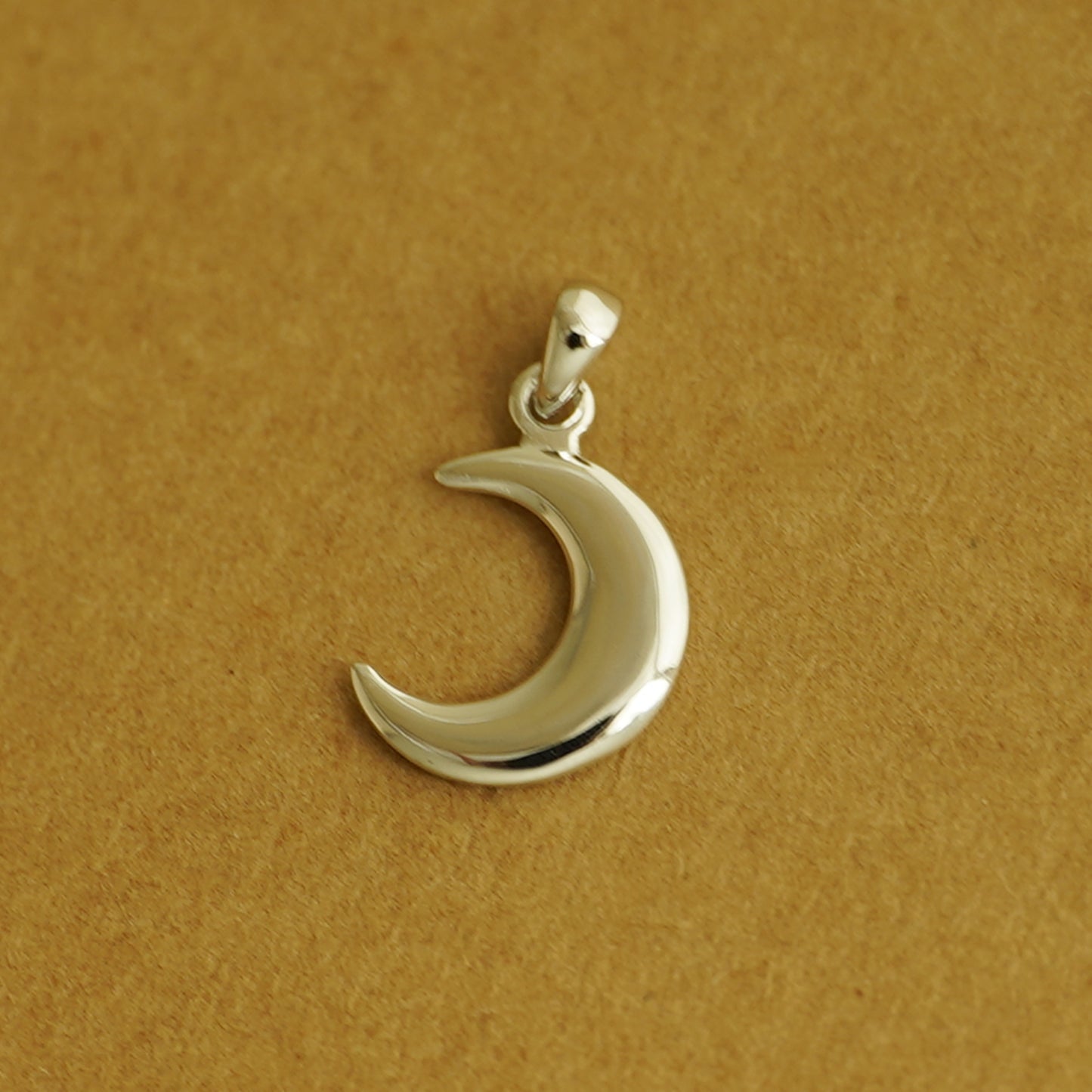 Sterling Silver Solid Polished Shiny Crescent Moon Charm Pendant Necklace - sugarkittenlondon