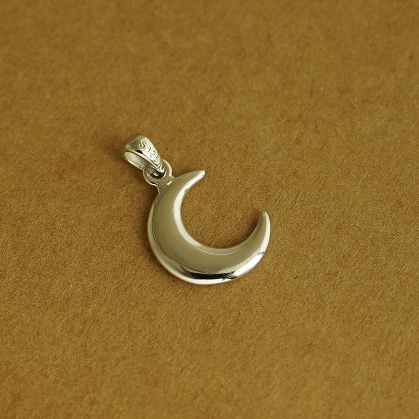 Sterling Silver Solid Polished Shiny Crescent Moon Charm Pendant Necklace - sugarkittenlondon