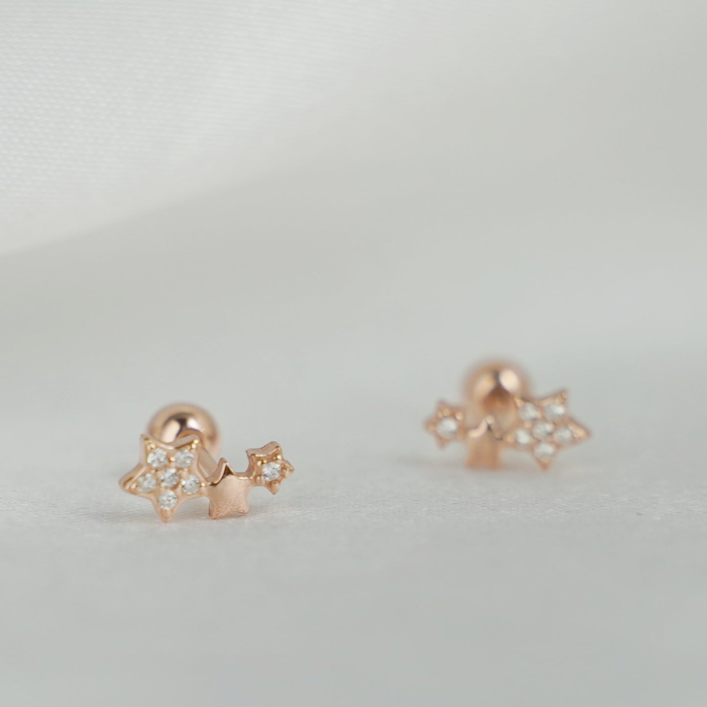 Rose Gold on Sterling Silver Triple CZ Star Bead Ball Screw Back Stud Earrings - sugarkittenlondon