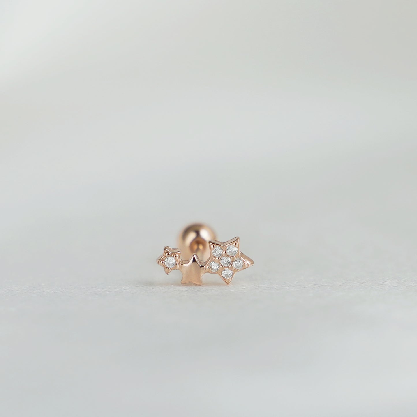 Rose Gold on Sterling Silver Triple CZ Star Bead Ball Screw Back Stud Earrings - sugarkittenlondon