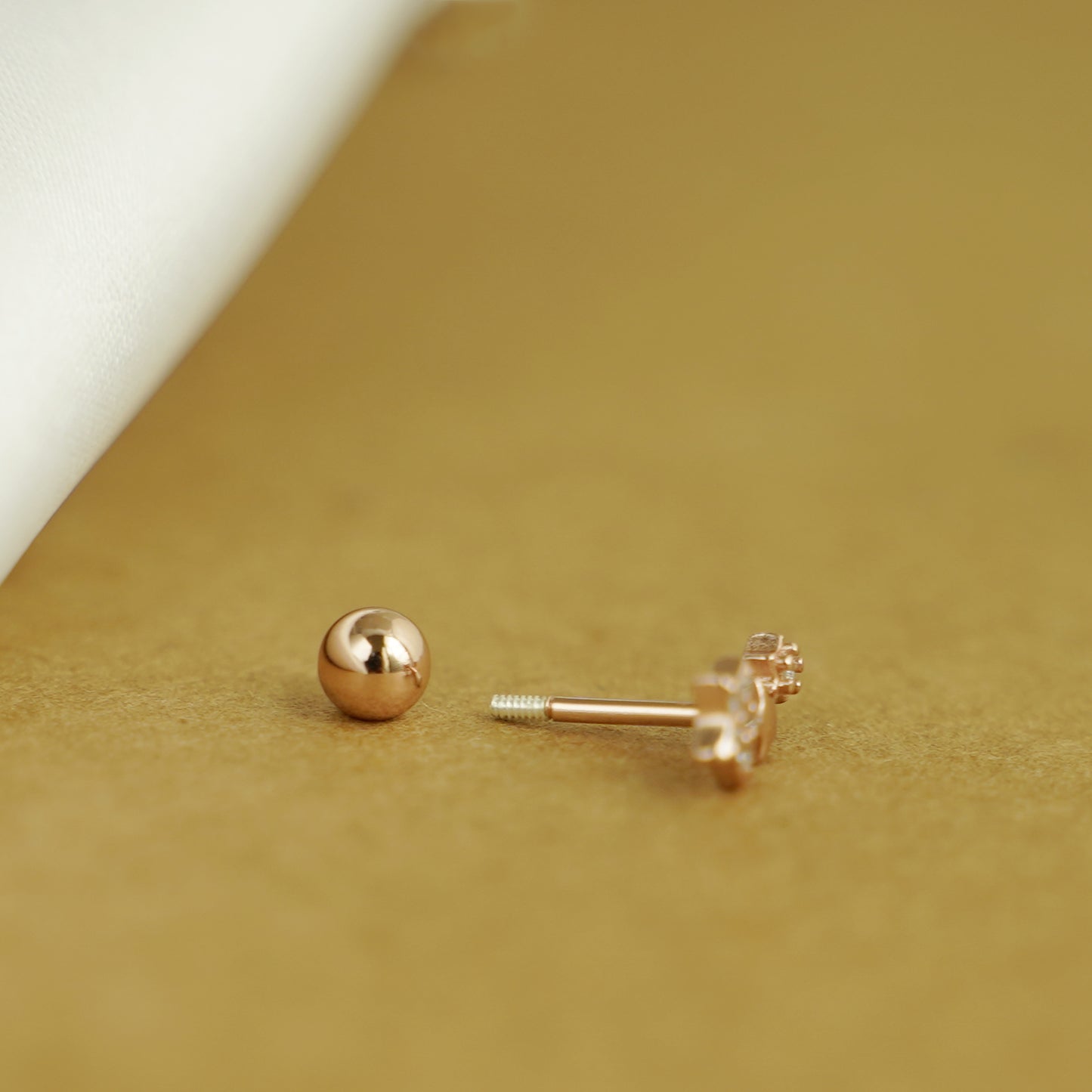 Rose Gold on Sterling Silver Triple CZ Star Bead Ball Screw Back Stud Earrings - sugarkittenlondon