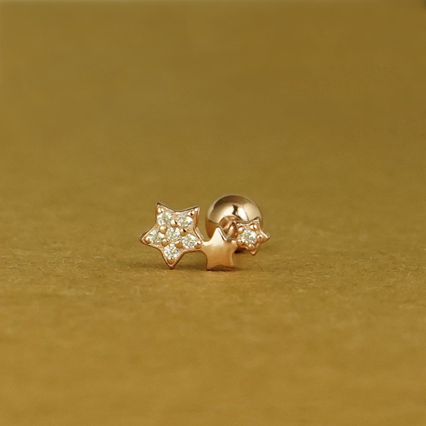 Rose Gold on Sterling Silver Triple CZ Star Bead Ball Screw Back Stud Earrings - sugarkittenlondon