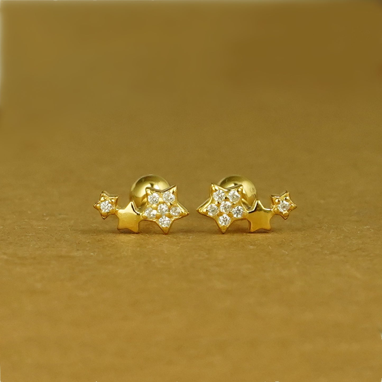 18K Gold on Sterling Silver Triple CZ Star Bead Ball Screw Back Stud Earrings - sugarkittenlondon