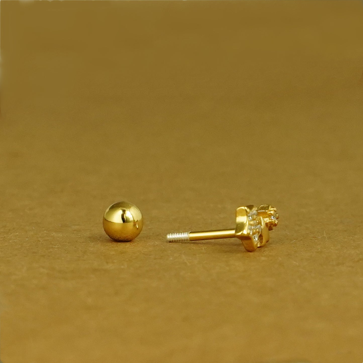 18K Gold on Sterling Silver Triple CZ Star Bead Ball Screw Back Stud Earrings - sugarkittenlondon