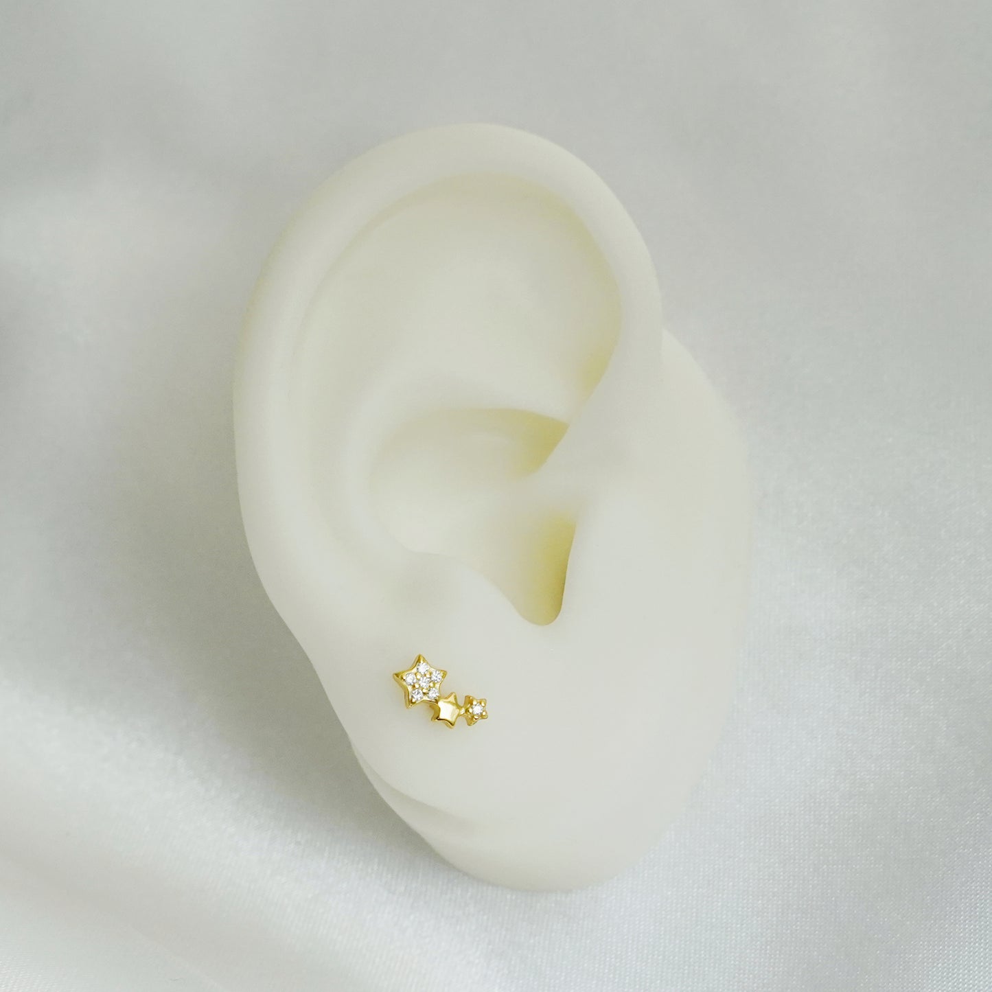 18K Gold on Sterling Silver Triple CZ Star Bead Ball Screw Back Stud Earrings - sugarkittenlondon