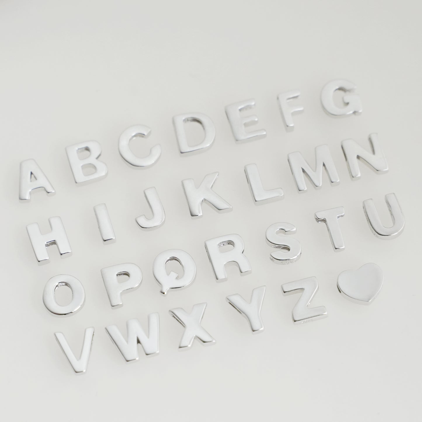 Sterling Silver Love Heart A-Z Letter Alphabet Initial Sliding Spacer Charm Bead - sugarkittenlondon