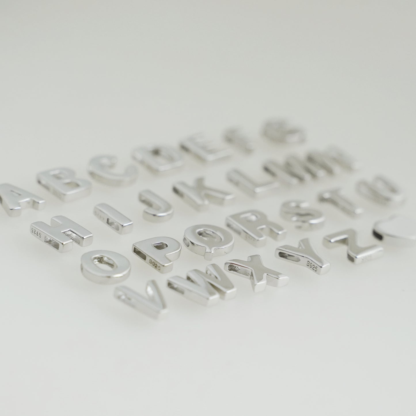 Sterling Silver Love Heart A-Z Letter Alphabet Initial Sliding Spacer Charm Bead - sugarkittenlondon
