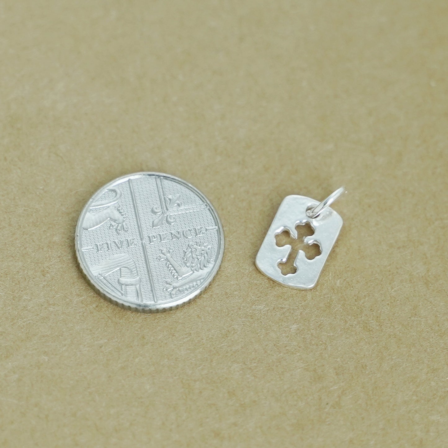 Sterling Silver Small Hollow Floral Cross Dog Tag Charm Pendant - sugarkittenlondon